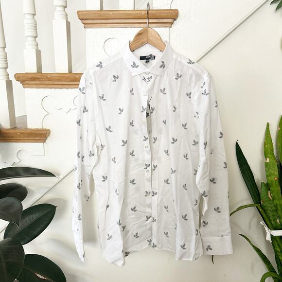 NWT Murano Slim Fit Button Down Shirt White Printed Cotton Long Sleeve Size L - Picture 1 of 8